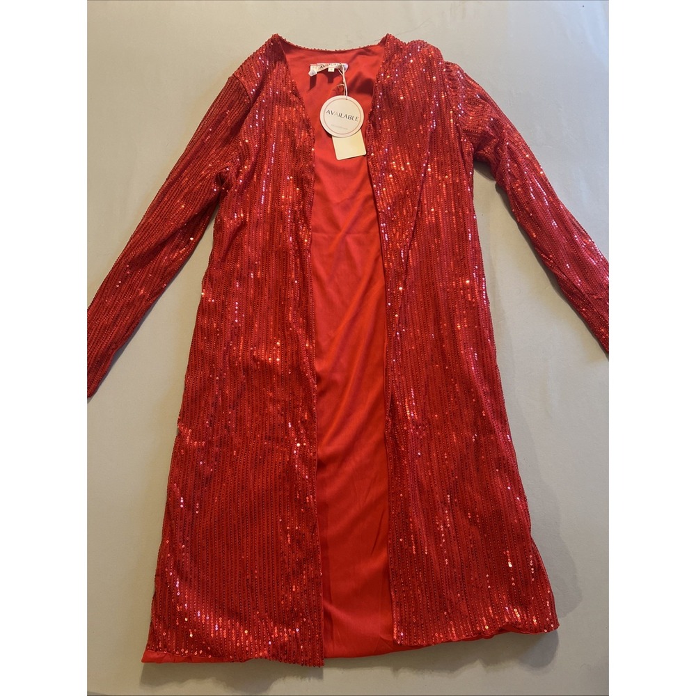 Red Sequence Cardigan By Available Boutique. Size S Jacket Kimono Sequined